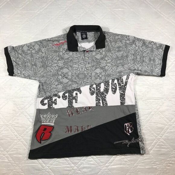 Vintage Ruff Ryders gray and‎ black Polo shirt Large - Picture 1 of 8